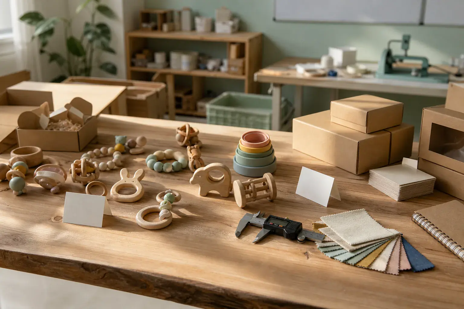 Wholesale toy sourcing table with natural materials and packaging notes